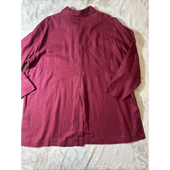 Women’s J.Jill Vintage Tunic Top 3 Buttons Deep Splits Maroon 100% Linen Plus 22 - Picture 14 of 14